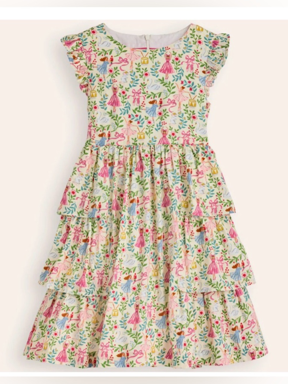 Mini Boden Multi-Color Floral Dress (white base with pink and green accents)